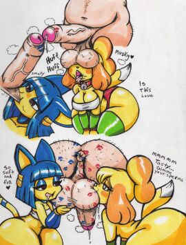1boy 2024 2d 2d_(artwork) 2girls anal_kiss_mark animal_crossing ankha ankha_(animal_crossing) anthro anus ass backsack balls balls_on_face balls_sucking balls_worship ballsack big_ass big_breasts big_butt blue_hair bodily_fluids body_hair both_balls_in_mouth breasts butt_hair canid canine canis clothing collaborative_fellatio dialogue domestic_cat domestic_dog doubutsu_no_mori drooling english_text felid feline felis fellatio female fur genital_fluids genitals group group_sex hair hairy hairy_balls hi_res huge_ass huge_butt human human_on_anthro implied_rimming interspecies isabelle_(animal_crossing) kiss_mark leaking_penis light-skinned_male light_skin lipstick lipstick_mark lipstick_on_anus lipstick_on_ass lipstick_on_balls lipstick_on_penis makeup male male/female mammal multiple_females multiple_girls nairu_(doubutsu_no_mori) nintendo nude nunya84587583 oral penis pubes pubes_in_mouth rainbow_party sex shih_tzu simple_background stray_pubic_hair sucking_balls tail teamwork text thick_thighs threesome tongue tongue_out toy_dog trio vampiricpig white_background wide_hips yellow_body yellow_fur
