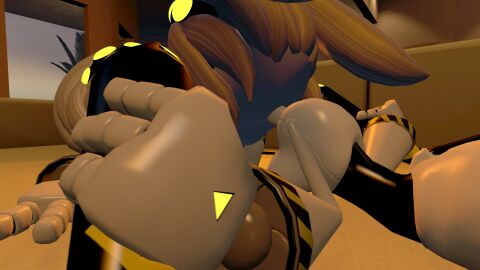 2girls 3d danielmdfan female female_only grey_hair j_(murder_drones) lesbian_sex murder_drones robot robot_girl v_(murder_drones) yellow_eyes yuri