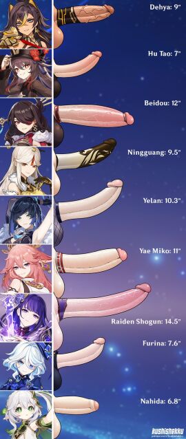 9futas balls beidou_(genshin_impact) big_balls big_penis blue_eyes brown_hair center_opening chart clothing dehya_(genshin_impact) elf_ears fat_cock fox_ears furina_(genshin_impact) futa_only futanari genitalwear genshin_impact green_eyes hu_tao_(genshin_impact) intersex kushishekku light-skinned_futa light_skin measurements medium_penis nahida_(genshin_impact) ningguang_(genshin_impact) pale_skin penis penis_chart penis_comparison penis_size_chart penis_size_comparison penis_size_comparison_meme penis_size_difference pink_hair purple_hair raiden_shogun red_eyes size_chart size_comparison size_difference text uncensored vein veiny_penis white_hair yae_miko yelan_(genshin_impact)