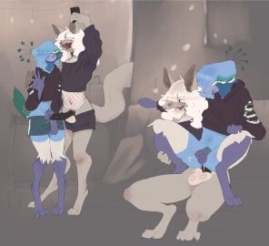 absurd_res anal anal_sex anthro ass avian balls beak bird blue_body blue_feathers bodily_fluids bottomwear chair_position clothing cum cum_in_ass cum_inside cum_while_penetrated domestic_cat duo erection feathers felid feline felis femboy fishnet_clothing fishnet_leotard from_behind_position galliform genital_fluids genitals hair hi_res hoodie humanoid_genitalia humanoid_penis justthewind leotard male male/male mammal peafowl penetration penile penile_penetration penis penis_in_ass penis_size_difference phasianid precum sex shorts small_penis tail tail_feathers topwear white_hair