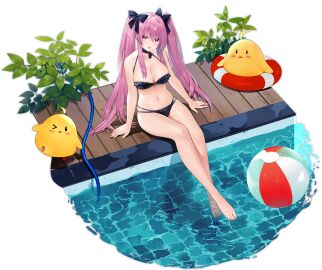 azur_lane bare_arms bare_legs bare_shoulders barefoot beach_ball bikini bird black_background black_bikini black_bow black_choker blue_bikini blush bow breasts cg chick choker cleavage collarbone feet female frilled_bikini frills full_body hairbow halterneck hose innertube la_galissonniere_(azur_lane) la_galissonniere_(pristine_piscene)_(azur_lane) large_breasts legs long_hair looking_at_viewer manjuu_(azur_lane) nail_polish navel official_alternate_costume official_art open_mouth pink_eyes pink_hair plant pool poolside purple_eyes sidelocks simple_background sitting soaking_feet solo stomach swim_ring swimsuit thighs toenail_polish toenails toes transparent_background twintails very_long_hair water