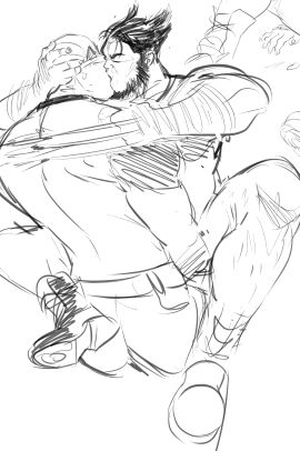 2boys boots cbspinkpink claws couple deadpool gay implied_sex kissing male male_only marvel marvel_comics mask monochrome muscular muscular_male vaas wolverine_(x-men) x-men yaoi