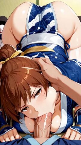 ai_generated ass blue_leotard breasts brown_eyes brown_hair cleavage curvy dead_or_alive fellatio female gloves highres huge_ass huge_breasts japanese_clothes kasumi_(doa) large_ass large_breasts leotard lips long_hair ponytail puffy_sleeves tagme thick_ass thick_thighs thighhighs thighs video white_gloves white_thighhighs