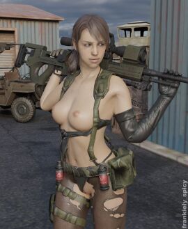 1girls 3d angry angry_expression athletic athletic_female bandolier bangs belly belly_button bikini bikini_aside bikini_bottom bikini_lift bikini_pull bikini_top blender breasts breasts_out brown_hair celebrity female female_focus female_only fit fit_female frankiely_spicy green_eyes gun leather leather_clothing leather_gloves metal_gear_solid metal_gear_solid_v naked naked_female navel nipples nude nude_female outdoors outside panties pinup pinup_pose ponytail pussy quiet_(metal_gear) sniper sniper_rifle solo solo_female solo_focus stefanie_joosten tactical_nudity vagina warehouse