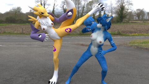 16:9 2021 3d accessory anthro areola armwear bandai_namco black_sclera blue_body blue_ears blue_eyes blue_fur blue_hair blue_tail breasts bridal_gauntlets brown_areola brown_nipples canid canine cheek_tuft claws clothing crossover digimon digimon_(species) digital_media_(artwork) duo facial_tuft female female_anthro fight fluffy fluffy_tail fox fur fur_markings furgonomics genitals green_eyes hair hi_res hindpaw krystal krystal_(star_fox) mammal markings medium_breasts multicolored_body multicolored_ears multicolored_eyes multicolored_fur multicolored_tail neck_tuft nintendo nipples nude paws plant purple_markings pussy renamon star_fox tail tail_accessory tailband tattoo tree tribal tribal_markings tribal_tattoo tuft unknown_artist warfare_krystal warfare_machine warfare_renamon white_body white_ears white_fur white_inner_ear white_markings white_tail white_tattoo widescreen yin_yang