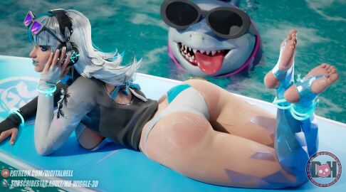 1girls 3d 3d_(artwork) big_ass digitalhell female female_focus jeff_the_land_shark luna_snow luna_snow_(cool_summer) luna_snow_(marvel_rivals) marvel marvel_comics marvel_rivals surfboard swimsuit thick_thighs