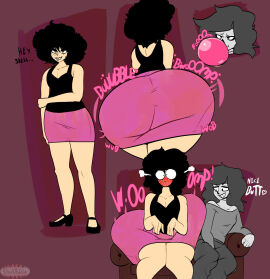 ass_expansion blowing_bubblegum blush colored couch hyper_ass inflation malabar_(chewing_gums) male oc sharkbubble skirt tagme