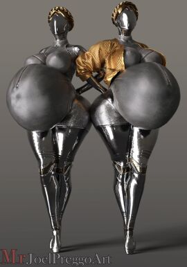 2girls 3d atomic_heart belly big_belly big_breasts breasts female gigantic_breasts huge_breasts left_(atomic_heart) mrjoelpreggoart pregnant right_(atomic_heart) robot robot_girl the_twins_(atomic_heart)