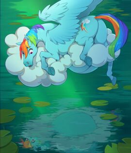 big_belly cloud female horse inflation jotun22 mare my_little_pony pegasus pony pregnant rainbow_dash_(mlp) reflection
