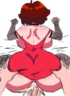 1boy 1girls auburn_hair big_ass big_breasts big_butt cleavage doggy_style elbow_gloves friday_night_funkin girlfriend_(friday_night_funkin) hand_on_ass revealing_dress sanax.jd sex short_hair tagme thick_thighs thighhighs underboob wide_hips