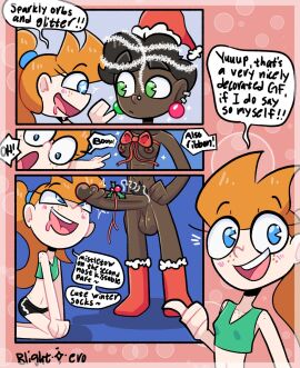 2futas 4_panel_comic 4koma abs admiring balls baubles big_penis blightstar blue_eyes bow_ribbon breasts chocolate_and_vanilla christmas christmas_stocking clothed comic dark-skinned_futa dark_skin decoration dialogue emily_(blightstar) english_text futa_with_futa futanari ginger girlfriend glitter green_eyes huge_cock interracial intersex jess_(blightstar) kneeling light-skinned_futa light_skin long_hair looking_at_penis meme_reference mistletoe mistletoe_on_penis naked nipples orange_hair original original_character penis penis_awe piercing pointing_at_another presenting_another pubic_hair ribbon ribbon_bondage ribboned_body santa_hat short_hair speech_bubble standing tagme talking_to_viewer