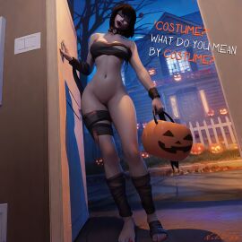 2024 3d 3d_model bandage_on_face bandaged_arm bandaged_leg bandages black_hair black_lips black_lipstick blender blindfold blindfolded choker collar dialogue door doorframe doorway english english_text exposed_feet exposed_pussy feet female forsaken functionally_nude functionally_nude_female ghoulia_(nibs3d) goth goth_girl grey_body grey_skin halloween halloween_2024 holding_object house jack-o'-lantern light-skinned_female light_skin looking_at_viewer nibs3d night night_sky oc original_character outside painted_nails painted_toenails pale-skinned_female pale_skin pov pumpkin pussy red_nails short_hair smiling smiling_at_viewer speech spiked_collar standing text thighs toes trick_or_treat undead undead_(warcraft) vagina warcraft watermark world_of_warcraft zombie zombie_girl