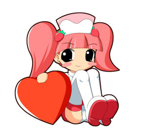 1girls adorable black_eyes blush_stickers chibi cute female female_only hair_ornament hat heart milk_(pop'n_music) moe moe_art moe_style nurse nurse_cap panties pink_hair pop'n_music sana_(kerarino) smile strawberry_hair_ornament toony twintails underwear upskirt white_panties