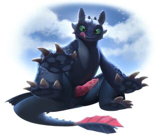 dragon dreamworks feral genitals how_to_train_your_dragon kondoee low-angle_view male mythological_creature mythological_scalie mythology penis scalie solo toothless