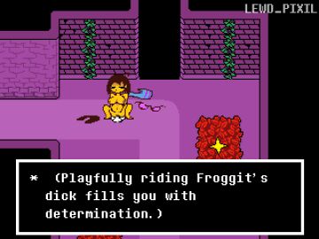 aged_up breasts clothing_aside doggy_style female female_frisk frisk froggit lewd_pixil male nude nude_female pixel_art ruins sex smaller_male sprite straight undertale