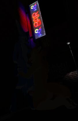 absurd_res anthro blazyer_(artist) blue_body brown_body canid canine duo fennec_fox fox head_grab hi_res male male/male mammal night oral outside paws public rexouium sex street street_lamp true_fox