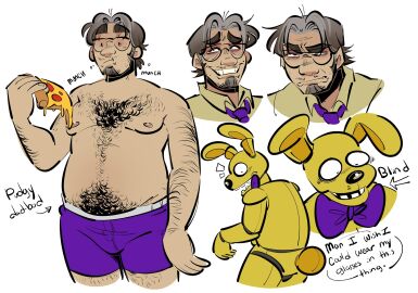 1boy bileshroom boxers boxers_(clothing) bulge_through_clothing chubby chubby_belly dad_bod dilf fanart five_nights_at_freddy's five_nights_at_freddy's_(film) hairy hairy_chest hairy_male male old_male overweight_male penis penis_under_clothes reference_image reference_sheet sketch_page spring_bonnie_(fnaf) steve_raglan underwear underwear_only william_afton
