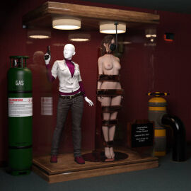 1girls 3d arms_at_sides asleep barefoot bound bound_arms bound_legs bound_neck bound_wrists breasts captured captured_heroine chloroform claire_redfield clothes_removed completely_nude defeated defeated_heroine display display_case english_text eyes_closed feet female forniphilia gas_mask helpless helpless_female human_furniture human_trophy immobile indoors legs_together living_statue living_trophy mannequin name_tag nipples nude nude_female oldmanjaay overhead_light permanent_bondage plaque pussy pussy_obscured resident_evil sign solo_female stasis_chamber stationary_restraints stripped stripped_naked suspension suspension_bondage text trophy_case unconscious