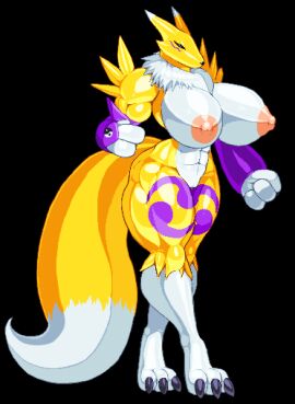 abs anthro ass breasts casetermk claws color digimon female female_only fur furry huge_ass huge_breasts muscular muscular_female navel nipples nude pixel_art pussy renamon solo standing tagme thick_thighs transparent_background wide_hips