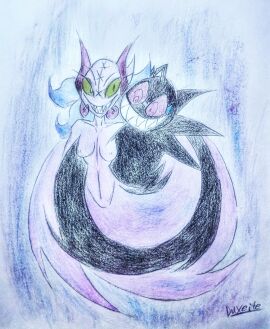 beanish big_eyes black_body breasts colored couple duo duxeite eyelashes fawful female femengumisi furry glasses gothic grin horns male mario_(series) mario_and_luigi:_bowser's_inside_story mario_and_luigi_(series) monster_girl pastel purple_body red_eyes sharp_teeth signed small_breasts smile soul spirit teeth traditional_art