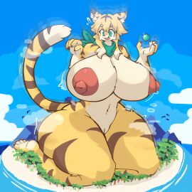 1girls ass baronflint body_growth body_growth_(enlargement) breasts edited_official_artwork female furry giantess growing growth huge_ass huge_breasts leopard macro mia_(world_flipper) nipples nude tail