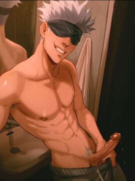 cumming damn dick jujutsu_kaisen male male_only mirror mirror_selfie penis photo precum precum_drip satoru_gojo selfie solo_male