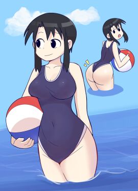 1girls alternate_costume ass azumanga_daiou ball bare_shoulders beach_ball beachball big_ass big_breasts big_butt black_eyes black_hair breasts bubble_ass bubble_butt busty cleavage closed_mouth cloud clouds commentary covered_navel curvaceous curvy curvy_female curvy_figure day daytime fat_ass female female_focus female_only from_behind gooberman hi_res high_resolution highres holding holding_ball holding_beachball huge_ass huge_butt kurosawa_minamo large_ass large_breasts light-skinned_female light_skin long_hair looking_at_viewer mature_female medium_breasts multiple_angles multiple_views navel nyamo_minamo_kurosawa official_alternate_costume one-piece_swimsuit open_mouth outdoors outside peanutman short_hair short_hair_with_long_locks sidelocks simple_background smile smiling solo solo_female solo_focus stomach swimsuit swimwear tagme thick_thighs thighs voluptuous voluptuous_female wading water
