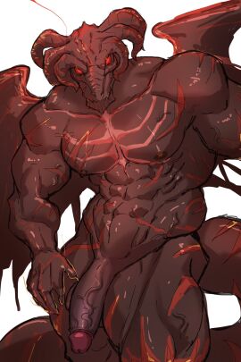 abs amoyy0118 anthro balls bara bayle_the_dread biceps claws dragon elden_ring erection eye_scar facial_scar fromsoftware genitals glowing glowing_eyes hi_res horn humanoid_genitalia humanoid_penis looking_at_viewer male male_only muscles muscular muscular_male muscular_thighs mythological_scalie mythology nipples nude pecs penis red_eyes scalie scar scars_all_over serratus shadow_of_the_erdtree simple_background solo tail teeth triceps vein veiny_muscles veiny_penis wings yaoi