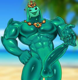 1boy 2024 abs alternate_version_at_source balls belly_button big_muscles blue_balls blue_body blue_glans blue_penis blue_tongue epic_games erection fortnite front_view genitals glans glistening glistening_balls glistening_body glistening_genitalia glistening_glans glistening_penis goo_creature goo_humanoid heart_symbol hi_res huge_muscles humanoid humanoid_genitalia humanoid_penis looking_at_viewer male male_only mostly_nude muscles muscular muscular_humanoid muscular_male navel non-human one_eye_closed pecs penis poseidon_(fortnite) renishi9 rippley_(fortnite) smile solo standing tongue tongue_out wink