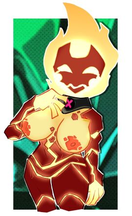 1girls alien alien_girl alien_humanoid ben_10 breasts chamiku chaquetrix chocker exposed_breasts female heatblast looking_at_viewer necklace necklace_only nude nude_female