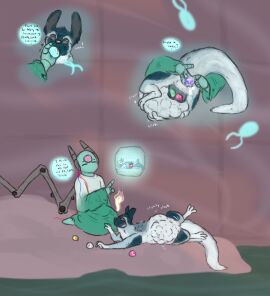 ambiguous_gender anal anal_sex anal_storage blue_body blue_fur cavity_storage clothing dialogue duo female female_(lore) feral foot_on_belly fur gem hand_in_mouth hi_res humanoid internal iterator_(rain_world) light_belly looks_to_the_moon_(rain_world) machine neuron_fly_(rain_world) null object_vore oral_storage overseer_(rain_world) pearl_(gem) penetration pouch_(anatomy) pouch_play pouch_storage quills_(anatomy) rain_world robe robot simple_background slugcat sound_effects speech_bubble videocult vore welcometaco wire