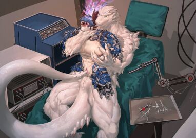 4_missing_limbs abs adios55582544 amputee animal_genitalia anthro bit_gag blue_body bodily_fluids body_modification bondage carrying_another carrying_partner cloaca cybernetics disability dragon drooling facial_piercing gag gagged genital_slit genitals grabbing_from_behind green_eyes hand_on_neck hi_res high-angle_view holding_neck hypnosis hypnotic_visor machine male male/male medical mind_control modification multicolored_body muscular muscular_male mythological_creature mythological_scalie mythology nipple_piercing nipple_ring nipples nose_piercing nose_ring open_mouth operating_room operating_table pec_grab pecs penetration piercing quadruple_amputee reptile ring_piercing saliva scalie sitting slit_penetration slit_play smile smirk solo submissive submissive_male tail tail_fetish tail_in_slit tail_insertion tail_play two-tone_body white_body