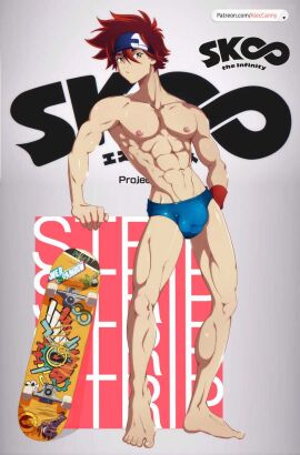 1boy abs aleccanny brown_eyes bulge bulge_through_clothing gay gay_male looking_at_viewer male male_only muscles muscular muscular_male no_shirt patreon patreon_logo patreon_username pecs posing posing_for_picture posing_for_the_viewer red_hair reki_kyan shiny_skin sk8_the_infinity skateboard speedo speedo_only swimsuit swimsuit_bulge thick_legs thick_thighs underwear underwear_only yaoi