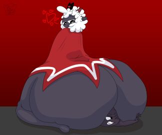 2boys ass big_ass big_butt black_eyes cult_of_the_lamb facesitting fat_ass fat_butt feline gigglemcbutt_(gigs) heart horns huge_ass huge_butt lamb lamb_(cult_of_the_lamb) looking_back male male_only narinder red_crown_(cult_of_the_lamb) sat_on sitting sitting_on_person size_difference thick_ass thick_butt white_wool