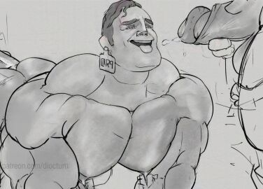 all_fours bara big_pecs bob_parr cow_tag cum cum_on_face dilf diocturn foreskin looking_at_penis male mr._incredible muscular muscular_chest muscular_male nipple_clamps open_mouth penis sketch the_incredibles tongue tongue_out uncircumcised work_in_progress yaoi