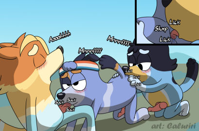 2024 accessory aged_down all_fours anal animal_genitalia animal_penis anthro artist_name ass australian_cattle_dog bandit_heeler black_body black_eyes black_fur black_nose blue_body blue_fur bluey_(series) bodily_fluids brother brother_(lore) brothers_(lore) caluriri canid canine canine_genitalia canine_penis canis cattledog cutaway domestic_dog erection fellatio fur genitals group half-closed_eyes head_tuft headband herding_dog incest_(lore) kneeling knot licking looking_down looking_pleasured looking_up male male/male mammal multicolored_body multicolored_fur narrowed_eyes on_ground onomatopoeia open_mouth oral oral_penetration orange_body orange_fur outside outside_sex pastoral_dog penetration penile penile_penetration penis perineum pink_penis purple_body purple_fur radley_heeler rimming saliva saliva_on_penis saliva_on_perineum sex sibling_(lore) sitting sound_effects stripe_heeler tail tan_body tan_fur text tongue trio tuft