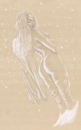 ass ass_focus black_and_white breasts emma_frost female female_only gene_espy hellfire_club marvel marvel_comics mutant_(marvel) nipples nude nude_female traditional_art traditional_media_(artwork) white_queen x-men