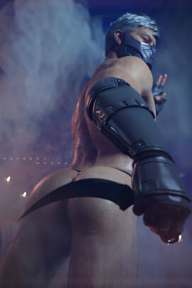 1boy 1human 3d 3d_(artwork) 3d_model light-skinned_male light_skin male male_focus male_only masked masked_male mo0nx mortal_kombat mortal_kombat_1_(2023) netherrealm_studios ninja scantily_clad silver_hair skimpy_underwear smoke smoke_(mortal_kombat) solo solo_focus solo_male thong tomas_vrbada