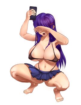 1girls artist_request big_breasts blue_skirt breasts covering_eyes covering_face doki_doki_literature_club female female_focus holding_phone long_hair micro_bikini mouth_open navel open_mouth phone phone_in_hand purple_hair skirt tagme_(artist) transparent_background unknown_artist unknown_source yuri_(doki_doki_literature_club)
