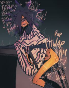 comic_panel creepgrub drooling erect_penis eyes_rolling_back gay lube_drip male penis reverse_chair_position riding_dildo spyke_(splatoon) tears_on_cheek