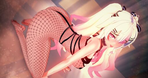 1girls 3d ass bed big_ass big_breasts black_nails blonde_hair breasts deluxe_rosie doggy_style female female_only fishnet_bodysuit fishnet_clothing fishnets indie_virtual_youtuber leaning_forward light-skinned_female light_skin multicolored_hair on_bed on_knees pasties pink_eyes pink_hair revealing_clothes ribbon solo solo_female suko_(vtuber) teasing thin_waist tongue tongue_out twintails virtual_youtuber