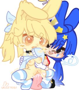 black_eyes blue_body blue_hair boobs_out breasts bunny_ears bunny_girl female female/female female_only gacha gacha_club gacha_heat gacha_life lesbian lykivi penetration pussy sex tan_hair vagina vaginal vaginal_penetration vaginal_sex