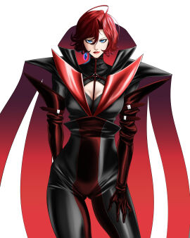 absurdres alternate_costume boots cape elbow_gloves female gloves highres jacket king_of_fighters leather leather_belt leather_gloves leather_jacket leather_pants leather_suit nagaomono_(artist) pants red_hair snk vanessa_(kof)