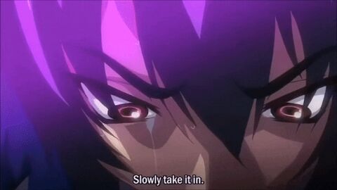 :>= animated blowjob disgusted fellatio female green_eyes kangoku_senkan light-skinned_female light_skin murakami_teruaki naomi_evans oral_creampie oral_penetration purple_hair