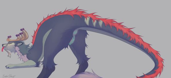 antlers anus ass black_body black_claws black_fur blue_anus blue_pussy bodily_fluids claws dragon female feral fur furred_dragon furred_scalie genital_fluids genitals grey_body grey_fur hi_res horn looking_at_viewer mythological_creature mythological_scalie mythology presenting presenting_anus presenting_pussy pussy raised_tail red_body red_fur red_tongue scalie sleepingstag solo tail tail_anus thick_tail tongue tongue_out vaginal_fluids white_body white_fur