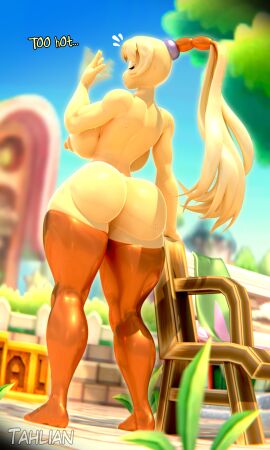 1girls 3d areolae ass bench big_ass big_breasts blonde_hair breasts busty closed_eyes dialogue discarded_clothing fat_ass female female_only fumu_(kirby) huge_ass huge_breasts kirby:_right_back_at_ya! kirby_(series) large_ass large_breasts legwear nipples nude nude_female outdoors png public public_nudity solo sweat sweatdrop sweaty_body tahlian text thick_ass thick_thighs thighhighs tiff_(kirby) wide_hips yellow_body