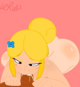 2d ass black_eyes black_pupils blonde_hair blowjob blush blush_lines blushing brawl_stars color dark-skinned_male dark_skin eyebrows eyelashes eyes eyes_open female flower flower_in_hair hair hair_bun hair_ornament lerulls light-skinned_female light_skin looking_at_penis male open_eyes penis penis_in_mouth piper_(brawl_stars) sex signature skin uncensored