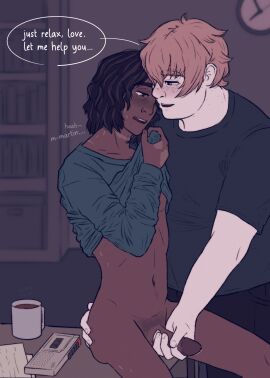 clothes_lift handjob hemidemi jmart jonathan_sims jonmartin jumper loving_couple male male_only martin_blackwood office_sex sweater the_magnus_archives tma