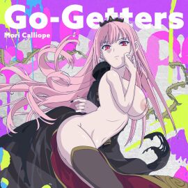 1girls album_cover black_nails breasts english_text female female_only hololive hololive_english hololive_myth light-skinned_female light_skin long_hair mori_calliope nail_polish naked nipples nude nude_edit nude_female pink_eyes pink_hair regisvine2078 solo text virtual_youtuber