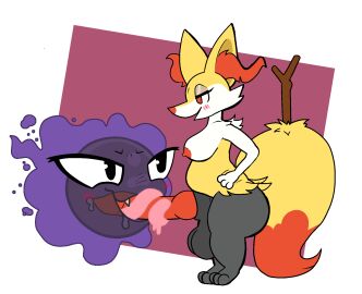 anthro ass bedroom_eyes big_ass blush braixen breasts bubblebeetea furry futanari gastly intersex long_tongue pokemon pokemon_(species) precum